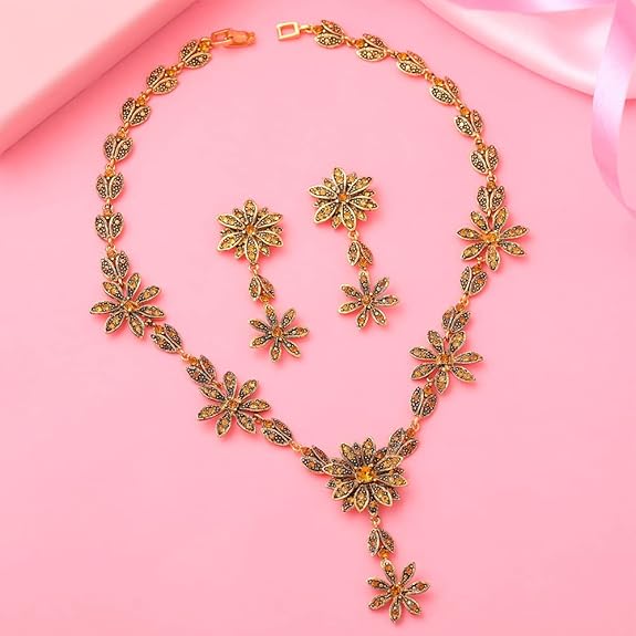 LukGud Gold Plated Austrian Crystals Necklace Set for Women