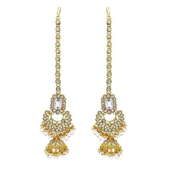LukGud Rani Padmavati Dulhan Bridal Kundan Pearl Adjustable Choker Necklace with Earrings Maang Tikka for Women Girls Indian Traditional Jewellery Set