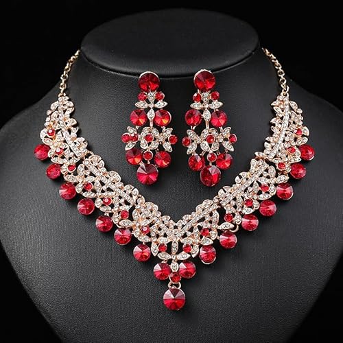 LukGud Stylish Design Fancy Wedding Party Crystal Diamonds Necklace Jewellery Set for Women