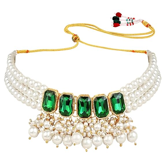 LukGud White Pearl Choker Necklace Jewellery Set with Earrings for Women And Girls