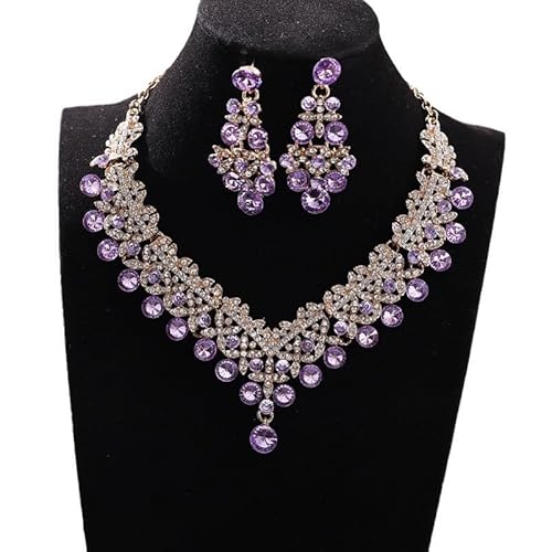 LukGud Stylish Design Fancy Wedding Party Crystal Diamonds Necklace Jewellery Set for Women