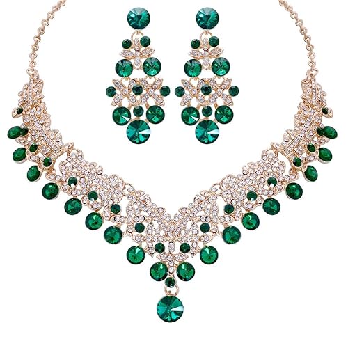 LukGud Stylish Design Fancy Wedding Party Crystal Diamonds Necklace Jewellery Set for Women