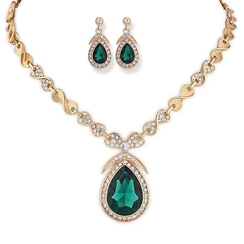 LukGud Latest Stylish Design Fancy Crystal Necklace Jewellery Set for Women