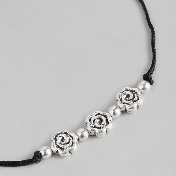 LukGud Silver Rhodium Plated Adjustable Anklet (Single) | Valentine Gift for Women & Girls