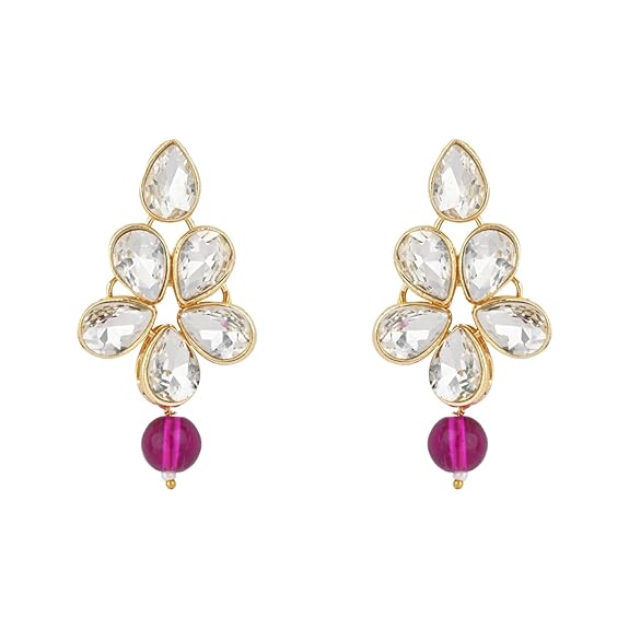 LuKGud 18k Gold Plated Traditional Kundan & Pearl Studded Necklace Jewellery Set For Women