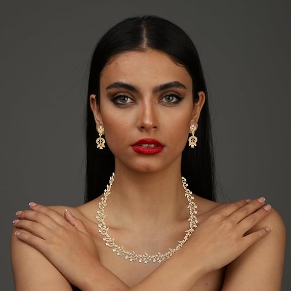 LukGud Gold Plated Austrian Crystals Necklace Set for Women
