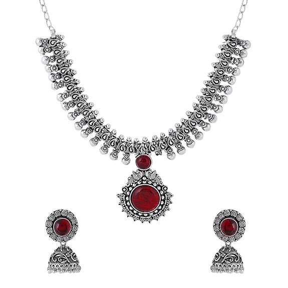 LukGud Kolhapuri Stone Choker Necklace Set with Jhumka Earrings for Women and Girls