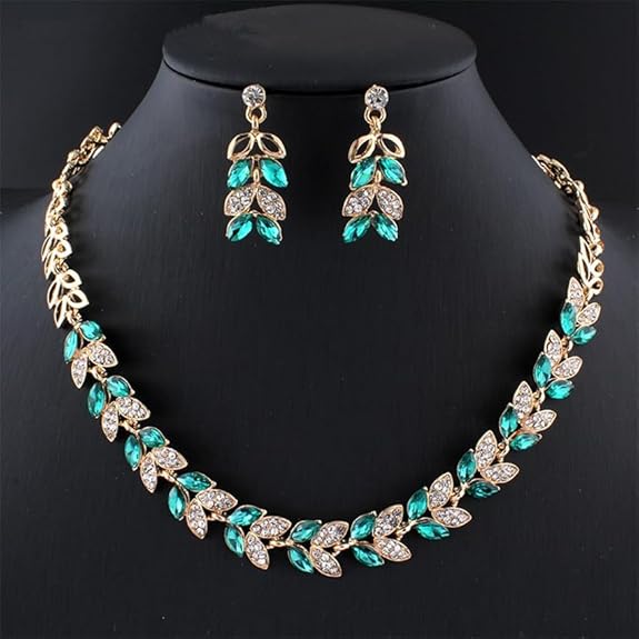 LukGud Latest Stylish Design Fancy Wedding Party Crystal Necklace Jewellery Set for Women