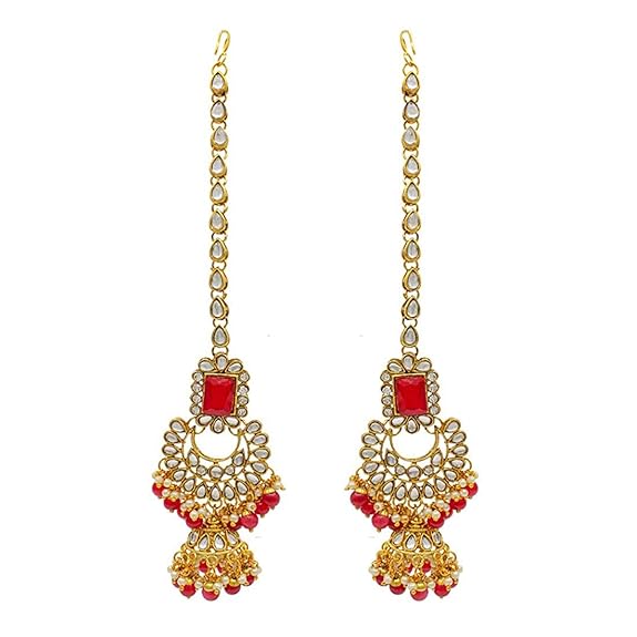 LukGud Rani Padmavati Dulhan Bridal Kundan Pearl Adjustable Choker Necklace with Earrings Maang Tikka for Women Girls Indian Traditional Jewellery Set