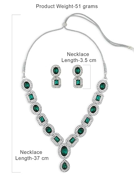 LukGud Green Stones & Dazzling Austrian Diamonds Embellished Necklace & Earring Set For Women