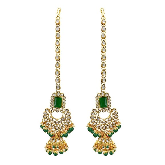 LukGud Rani Padmavati Dulhan Bridal Kundan Pearl Adjustable Choker Necklace with Earrings Maang Tikka for Women Girls Indian Traditional Jewellery Set
