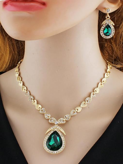 LukGud Latest Stylish Design Fancy Crystal Necklace Jewellery Set for Women