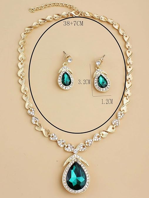 LukGud Latest Stylish Design Fancy Crystal Necklace Jewellery Set for Women