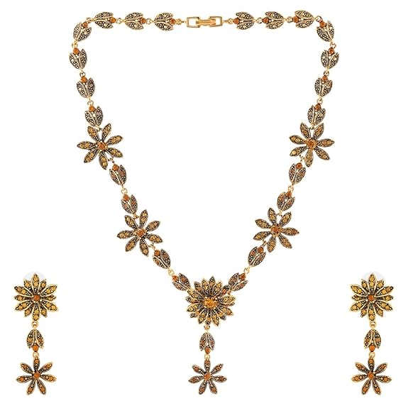 LukGud Gold Plated Austrian Crystals Necklace Set for Women