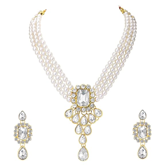 LukGud Crystal Faux Pearl Jewelry Gift Set for Women