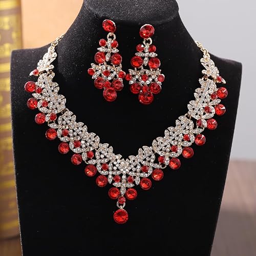 LukGud Stylish Design Fancy Wedding Party Crystal Diamonds Necklace Jewellery Set for Women