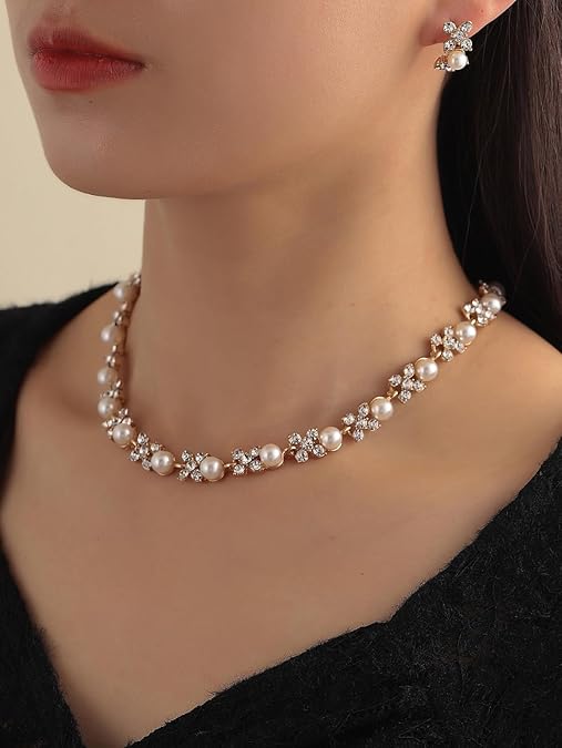 LukGud Necklace Jewellery Set for Women Latest Stylish Design Fancy Pearl Choker