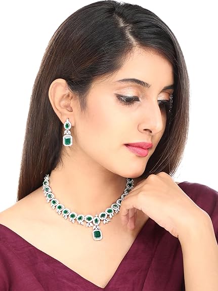 LukGud Rosegold Rhodium Plated AD Necklace Set for Women | Birthday Gift for Girls & Women
