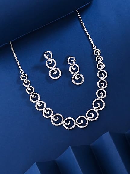 LukGud Rosegold Rhodium Plated AD Necklace Set for Women | Birthday Gift for Girls & Women