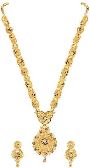 LukGud Latest Long Design Necklace Set For Women Traditional One Gram Gold Plated Jewellery Set for Women (Golden)