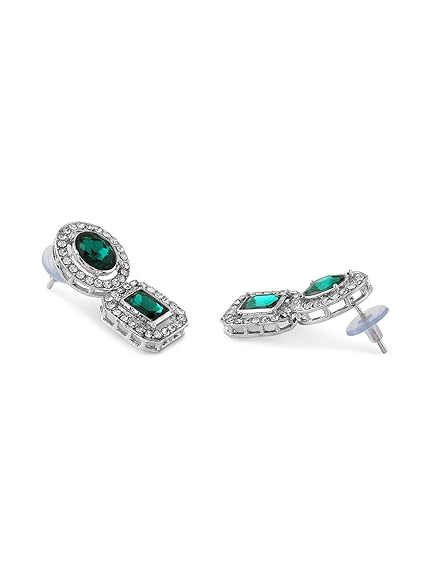 LukGud Green Stones & Dazzling Austrian Diamonds Embellished Necklace & Earring Set For Women