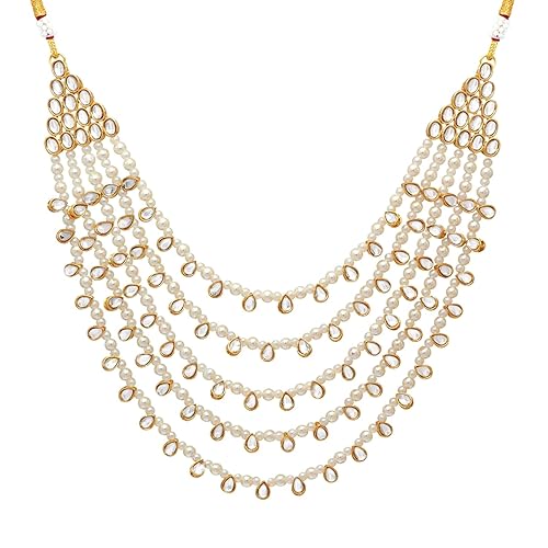 LukGud Faux Pearl Kundan Layered Necklace & Jewelry Set Gift for Women