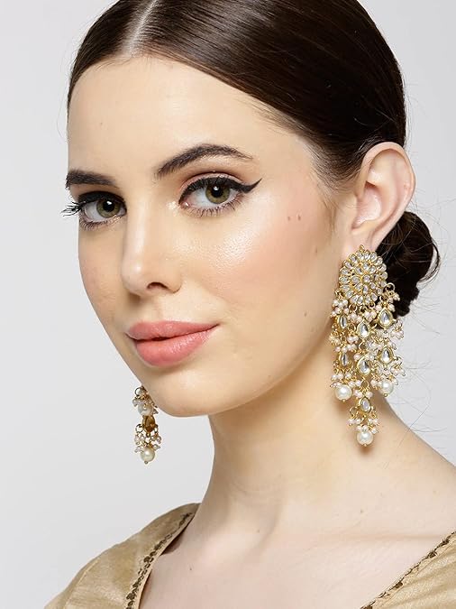 Lukgud Womens Gold Plated Kundan Tassel Earrings