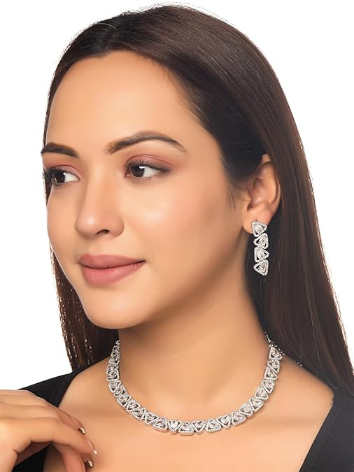 LukGud Women and Girls American Diamond Jewellery Set