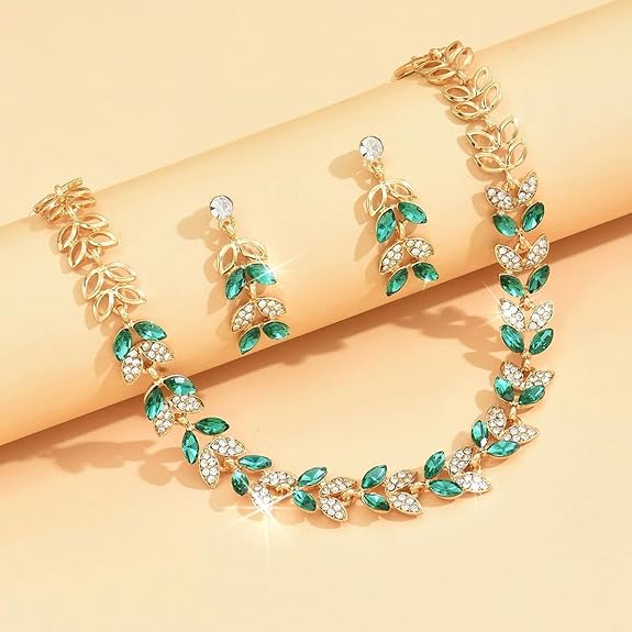LukGud Latest Stylish Design Fancy Wedding Party Crystal Necklace Jewellery Set for Women