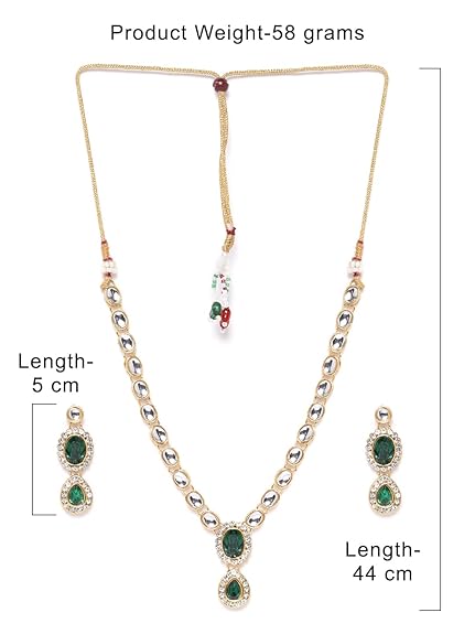LuKGud Gold Tone Kundan & Green Stones Wedding Collection Necklace & Earring Set For Women