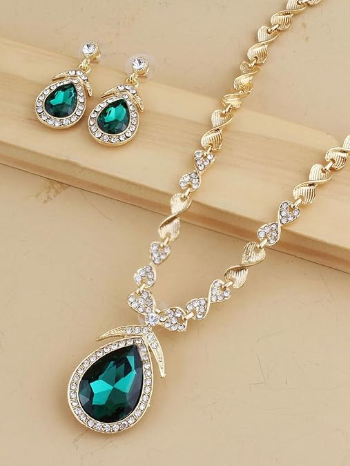 LukGud Latest Stylish Design Fancy Crystal Necklace Jewellery Set for Women