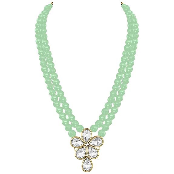 LukGud 18k Gold Plated Traditional Kundan & Pearl Studded Necklace Jewellery Set For Women