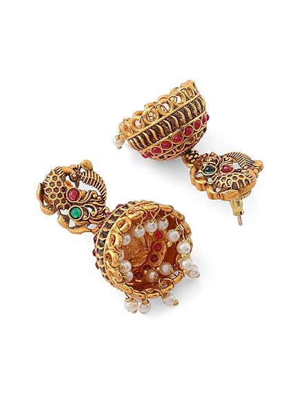 LukGud Gold-Plated Temple Necklace Set Stone-Studded Necklace Set For Women & Girls