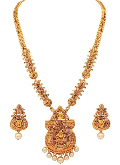 LukGud Stylish Long Design Necklace Wedding Traditional Jewellery Set For Women