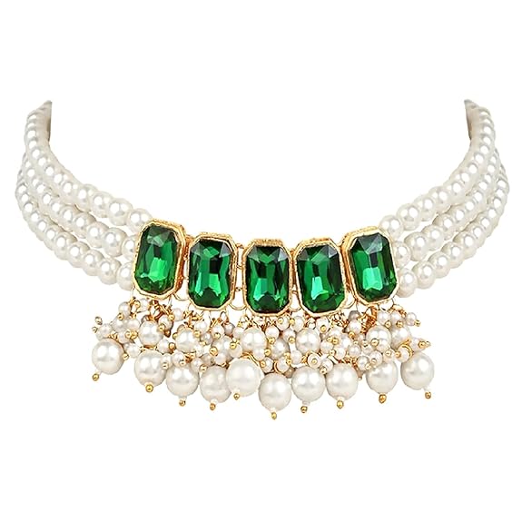 LukGud White Pearl Choker Necklace Jewellery Set with Earrings for Women And Girls
