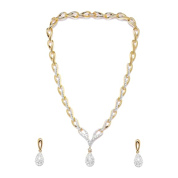 LukGud Valentine Collection 24 Kt Gold Plated American Diamond Necklace Set For Women