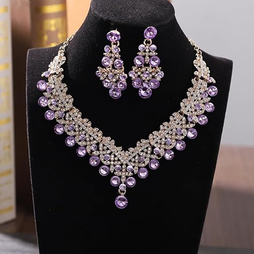LukGud Stylish Design Fancy Wedding Party Crystal Diamonds Necklace Jewellery Set for Women