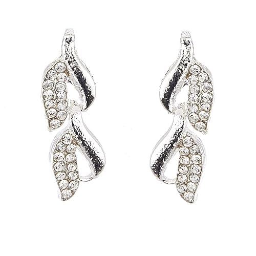 LukGud American Diamond Studded Intrcately Designed Leaf Shaped Necklace With Earring Jewellery Set For Women and Girl