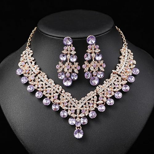 LukGud Stylish Design Fancy Wedding Party Crystal Diamonds Necklace Jewellery Set for Women