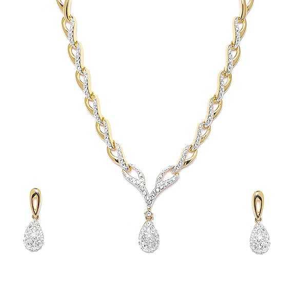 LukGud Valentine Collection 24 Kt Gold Plated American Diamond Necklace Set For Women