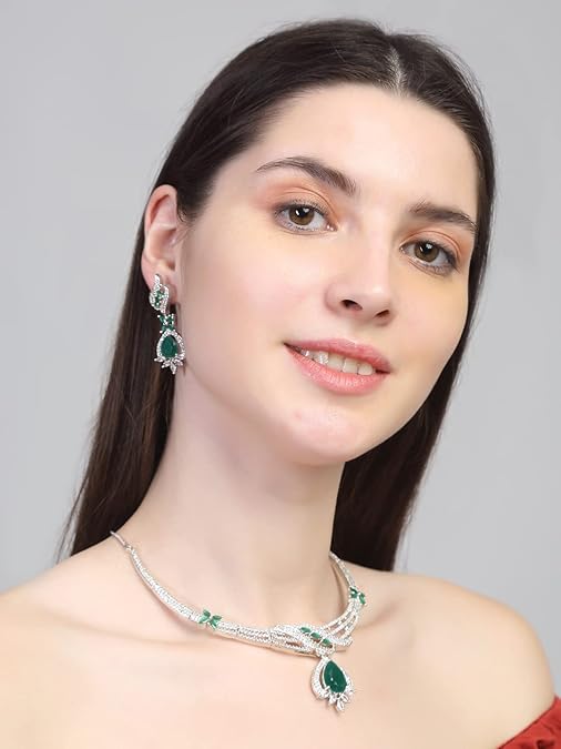 LukGud Women and Girls American Diamond Jewellery Set