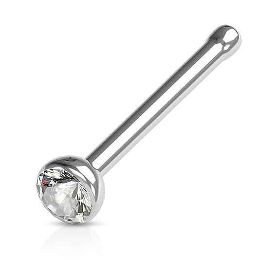 LukGud White Crystal 2.5mm Nose Pin Stud for Women and Girls