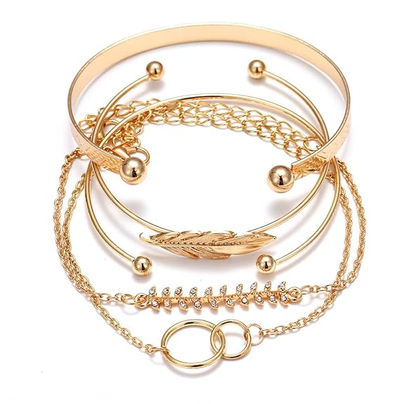 LukGud Set of 5 Stylish Multilayer Crystal Bangle Gold Plated Bracelet for Women and Girls