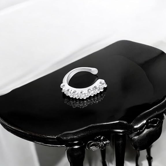 LukGud Simple and Elegant Non Piercing Nose Ring with Cubic Zirconia Stones for Women