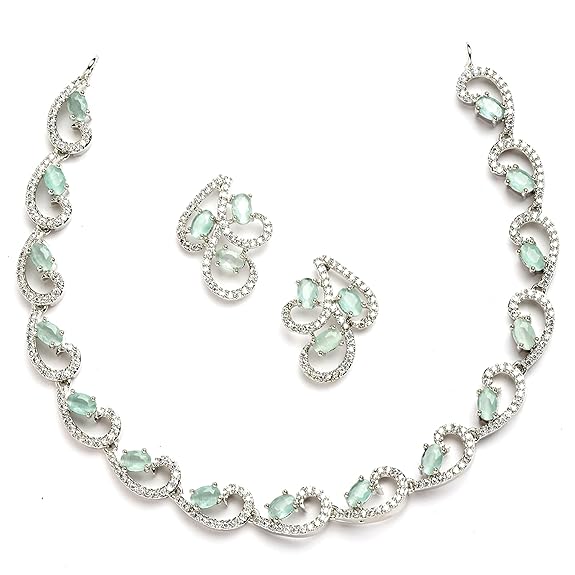 LukGud American Diamond studded Necklace and Drop Earrings Jewellery Set for women