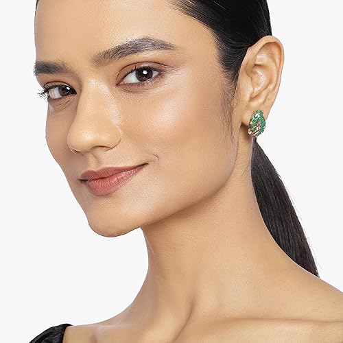 LukGud 24 Kt Gold Plated Earrings With Green Coloured Flower Print For Women