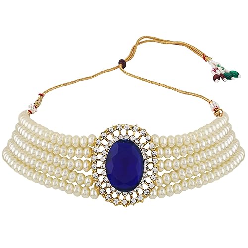 LukGud 18k Gold Plated Latest Stylish Fancy Choker Traditional Pearl Necklace Jewellery Set for Women