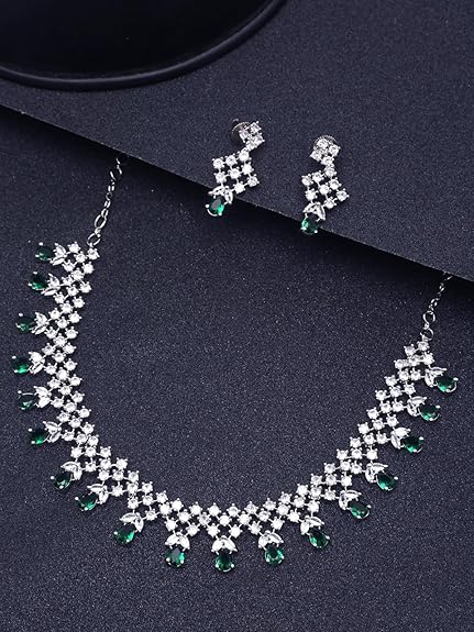 LukGud Rosegold Rhodium Plated AD Necklace Set for Women | Birthday Gift for Girls & Women