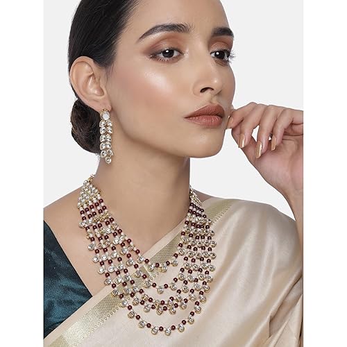 LukGud Faux Pearl Kundan Layered Necklace & Jewelry Set Gift for Women