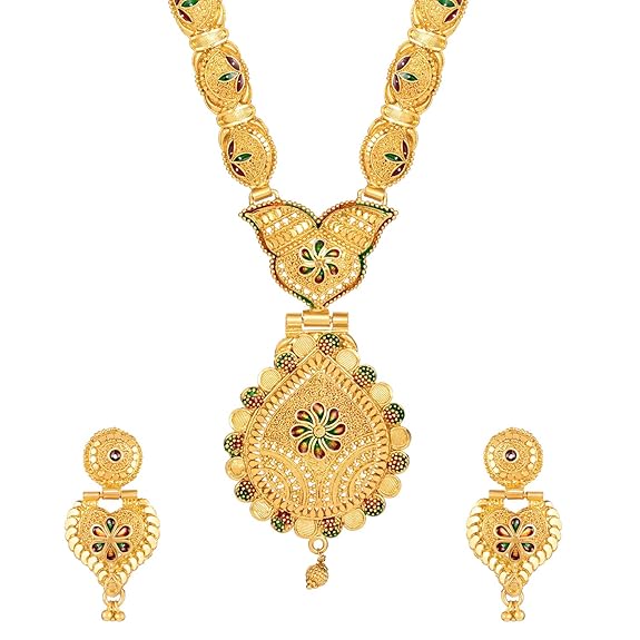 LukGud Latest Long Design Necklace Set For Women Traditional One Gram Gold Plated Jewellery Set for Women (Golden)